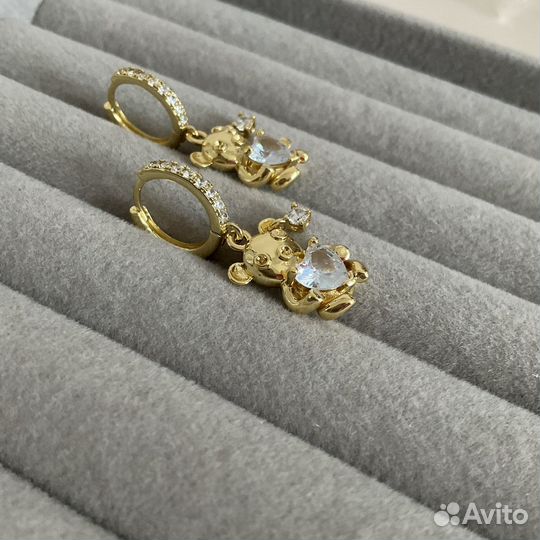 Серьги медведь мишка с пирсингом