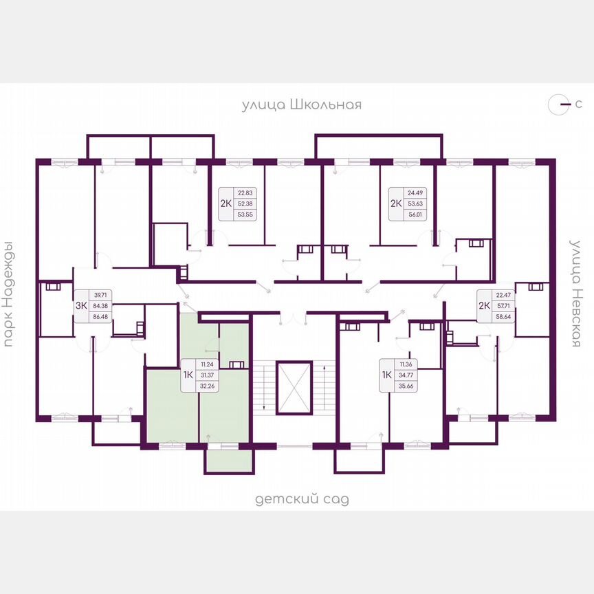 1-к. квартира, 32,3 м², 3/5 эт.