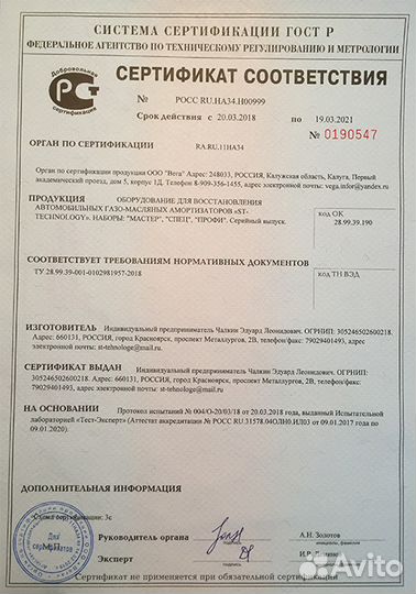 Набор для ремонта газо-масляных стоек Профи