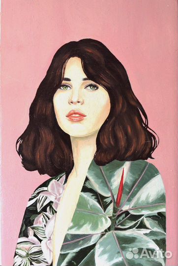 Картина маслом портрет девушки в зеленом