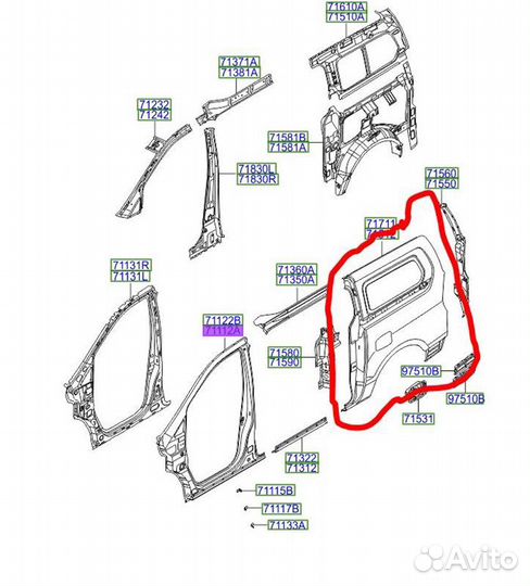 Крыло заднее правое Hyundai H1 D4CB F890370 2015