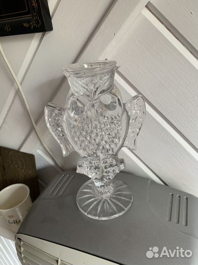 Подсвечник сова СССР стекло хрусталь