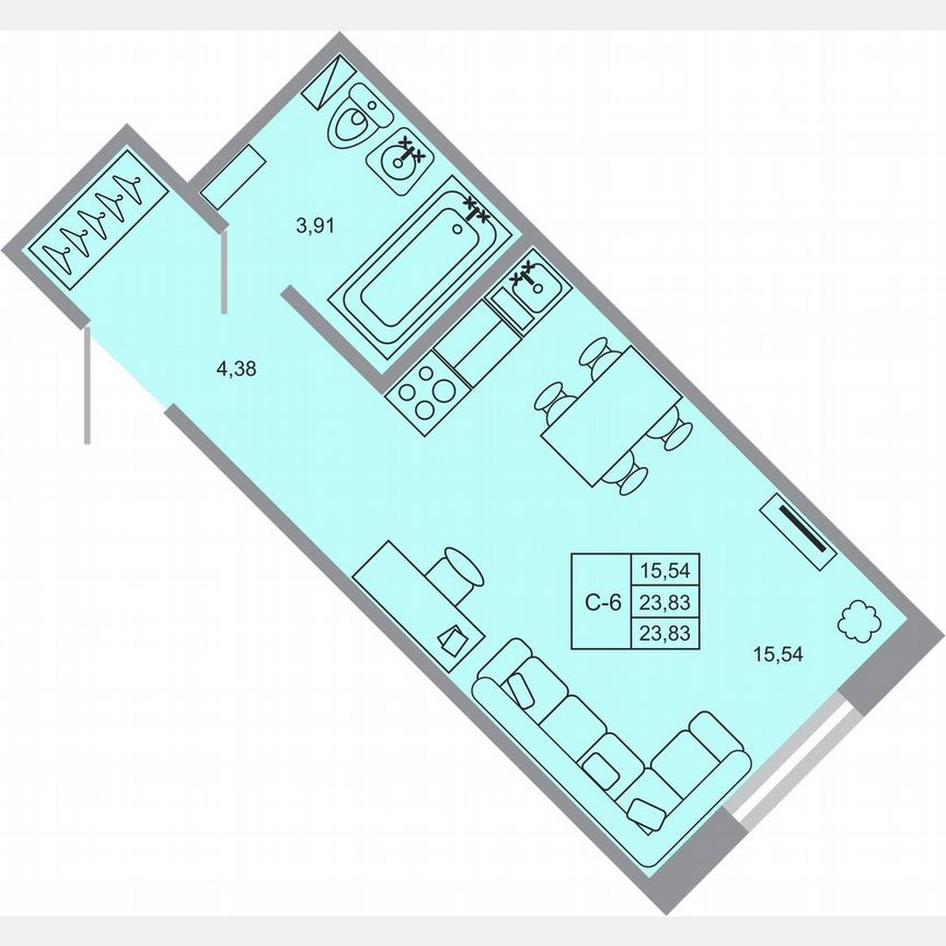 Квартира-студия, 23,8 м², 1/17 эт.