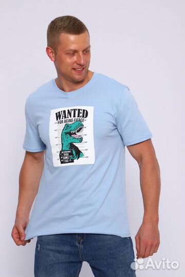 Футболка Wanted - голубой. Оптом