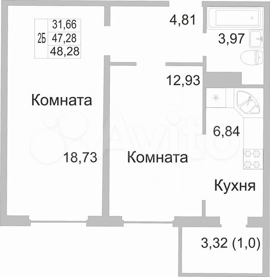 2-к. квартира, 47,9 м², 3/9 эт.