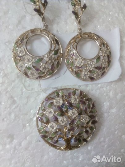 Серьги и подвеска с эмалью серебро