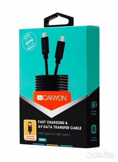Кабель Canyon USB-C - USB-C USB 3.1 100W 1m Black