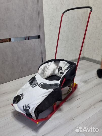 Детские санки коляска с колесами и чехлом