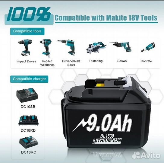 Аккумулятор BL1830 9.0Ah для Makita (Новый)