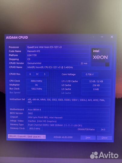 Xeon 1231v3/asus b85/16gb ddr3