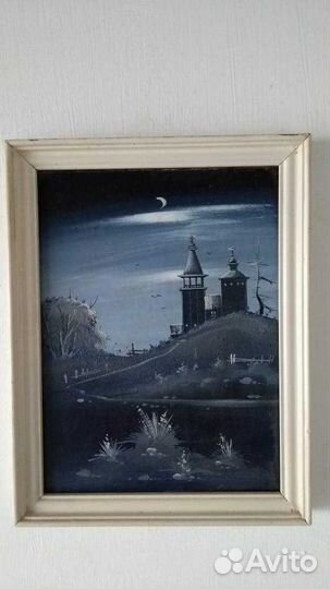 Картина панно ручная работа Церковь ночная
