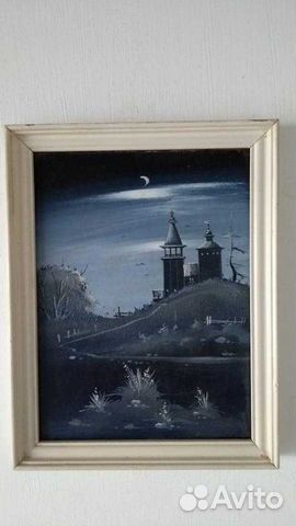 Картина панно ручная работа Церковь ночная