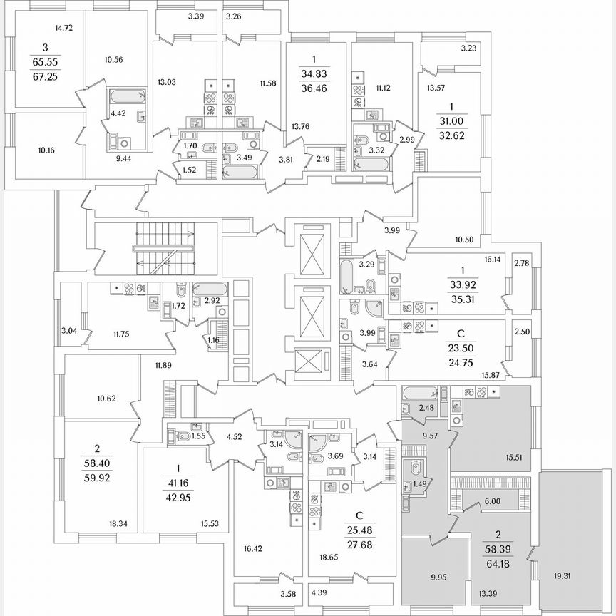 2-к. квартира, 64,2 м², 8/23 эт.