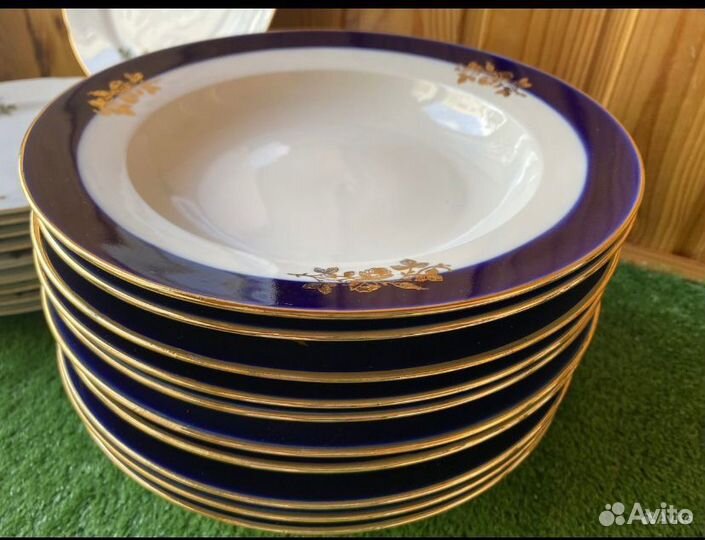 Тарелки Дулево Кобальт Роза СССР