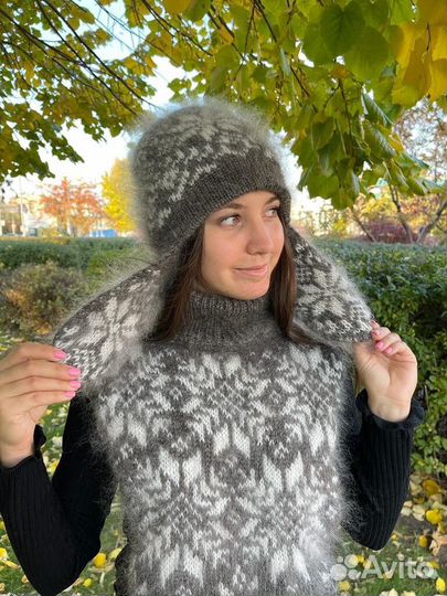 Шапка ушанка женская пуховая Манишка