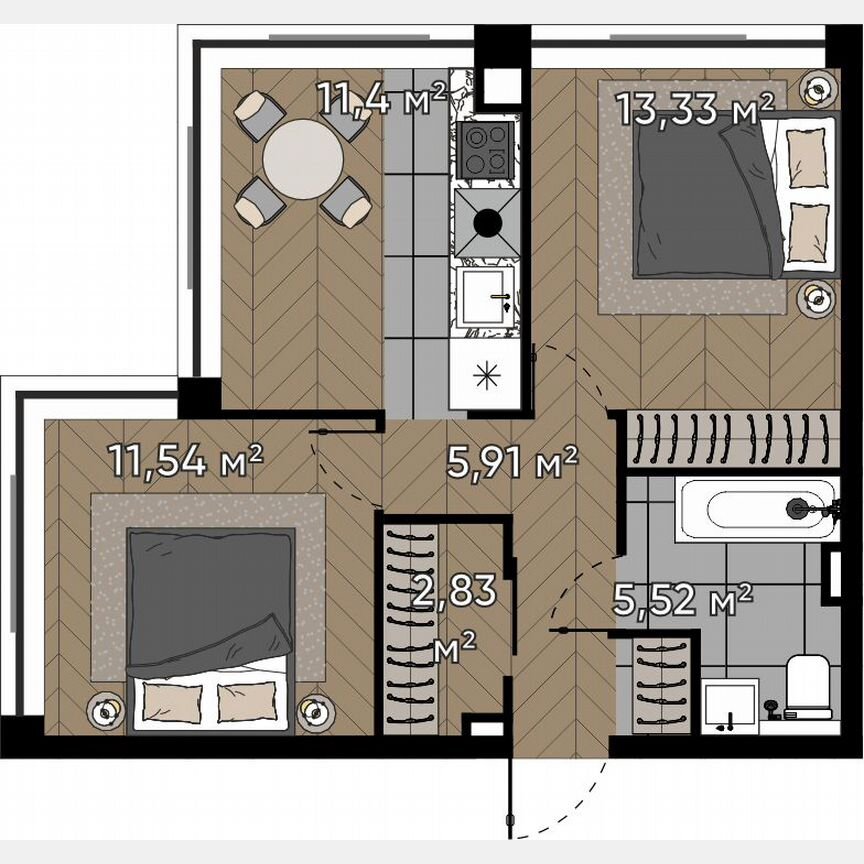 2-к. квартира, 50,5 м², 14/25 эт.
