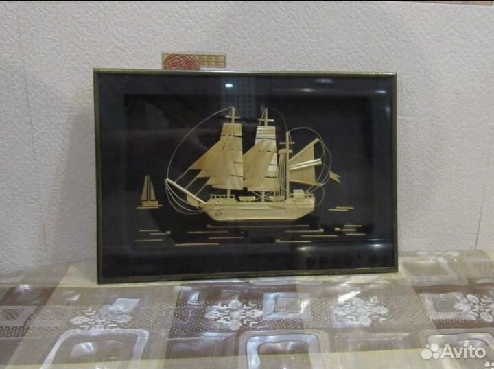 Картина, пано СССР винтаж Море - Корабль