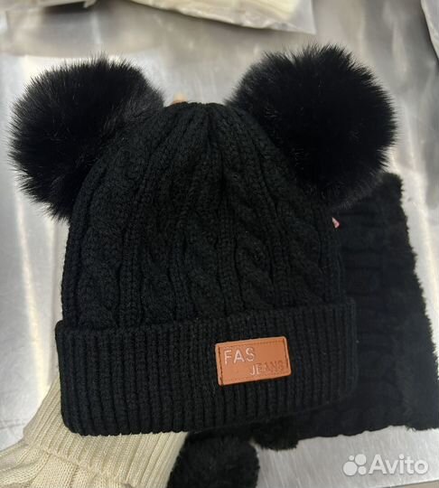 Десткая шапочка, комплект варежки, снуд