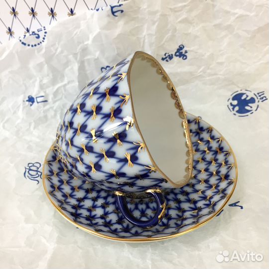 Чашка с блюдцем кобальтовая сетка ифз(лфз)