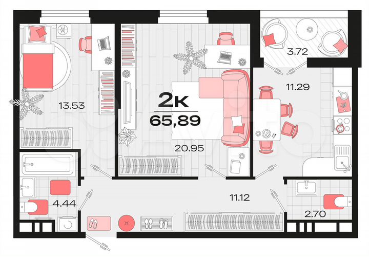 2-к. квартира, 65,2 м², 5/14 эт.
