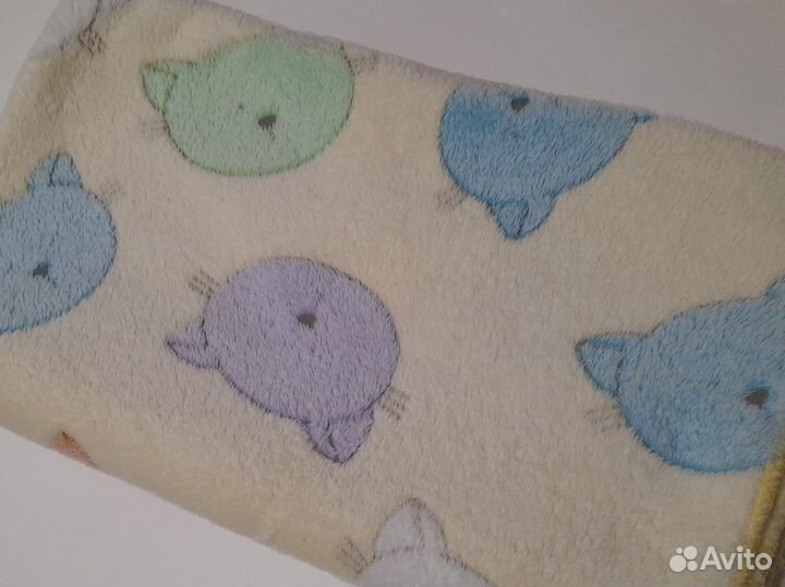 Плед одеяло детское байковое синее с белым