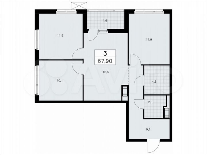 3-к. квартира, 67,9 м², 9/9 эт.