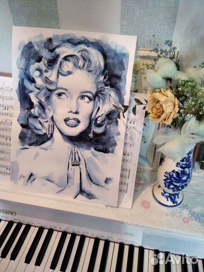 Картина Мерлин Монро А3 акварель Мэрилин Монро