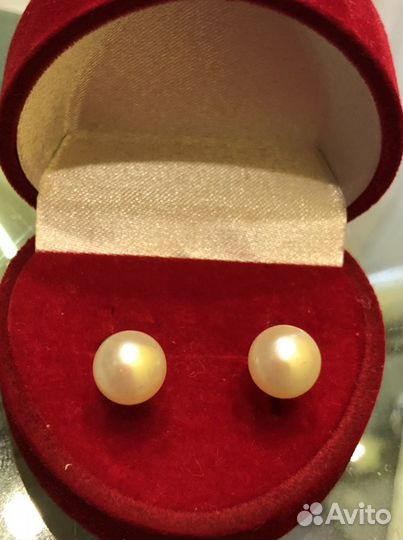 Жемчуг Серьги пуссеты серебро