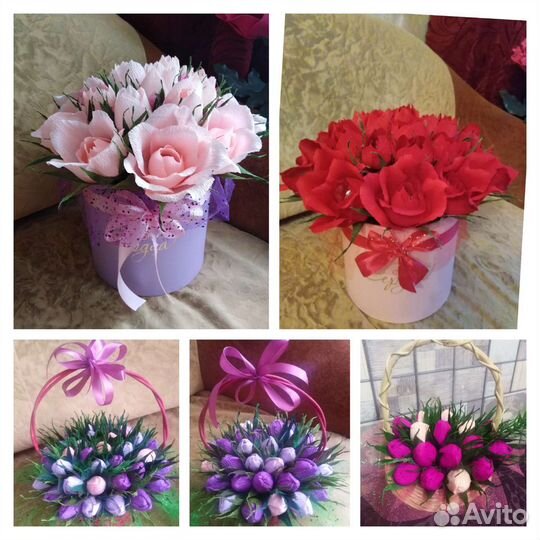 Цветы в шляпной коробке и корзинке