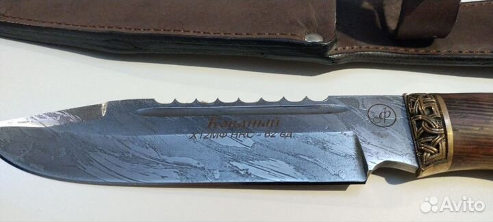 Авторский нож Медведь, сталь дамаск, берёза, кожа