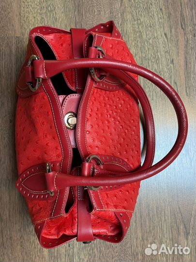 Сумка красная женская из кожи страуса