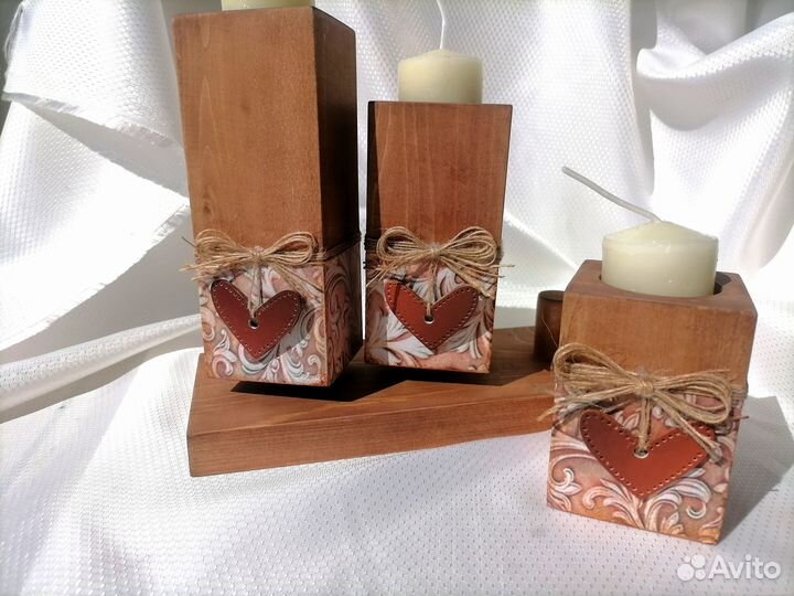 Подсвечник из дерева, новые 3 шт ручная работа
