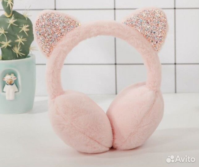 Новые меховые наушники, ушки кошки сверху