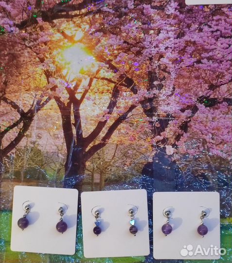 Серьги гвоздики из натуральных камней