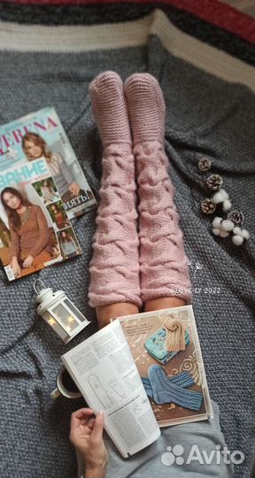 Гольфы женские вязаные шерстяные ручной работы