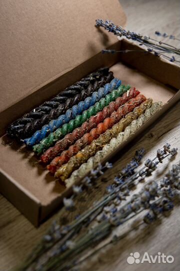 Свечи восковые, скрутки с травами