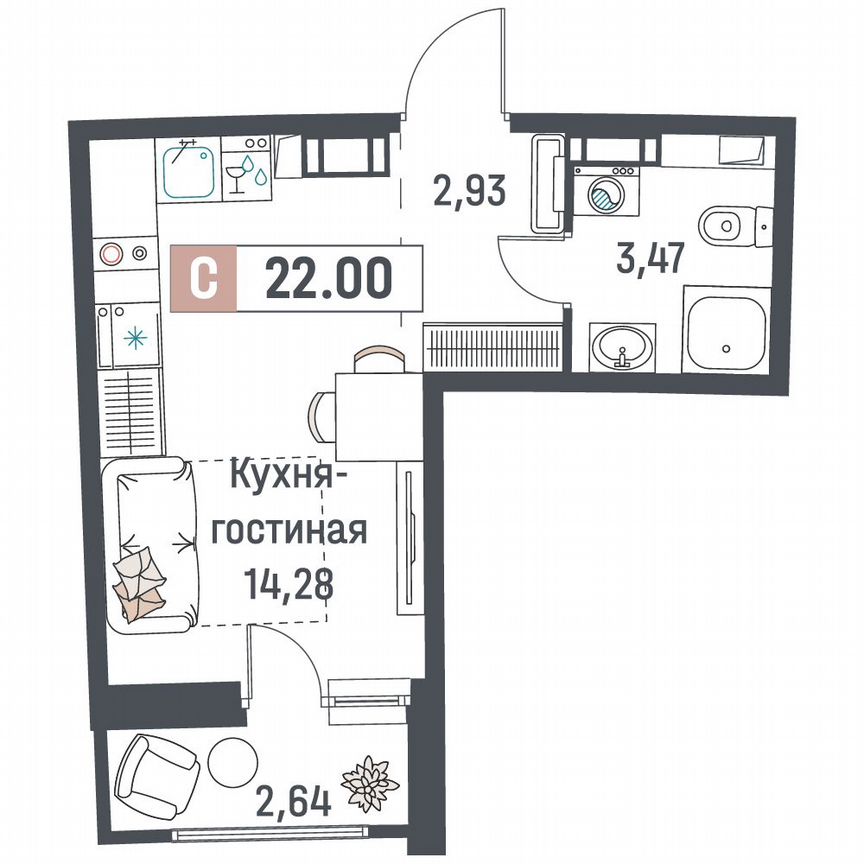 Квартира-студия, 22 м², 9/18 эт.