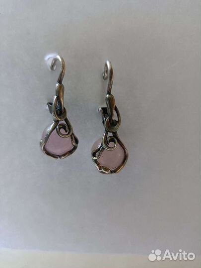 Серьги и браслет из натурального розового кварца