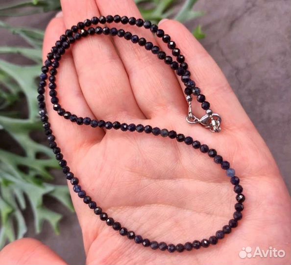 Бусы натуральный синий сапфир-природные камни