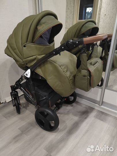 Коляска 3 в 1 Экокожа, гелевые колёса