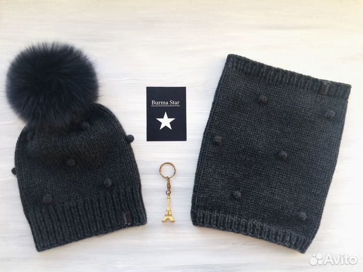 Шапка с горошками и снуд. 100 мериносовая шерсть