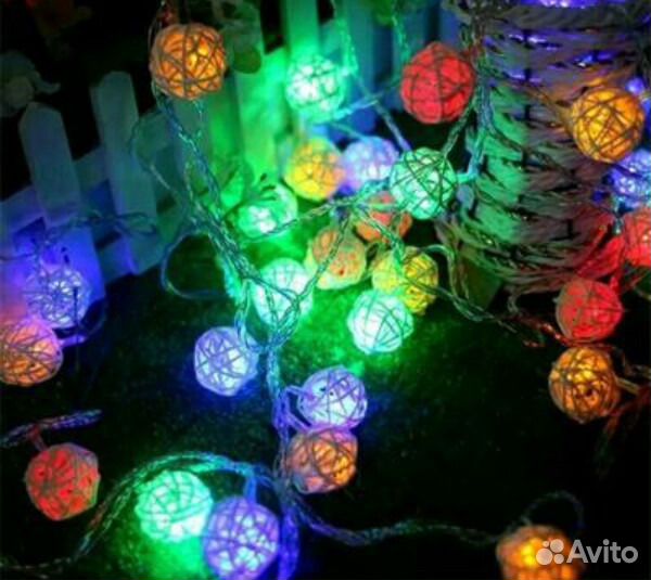 Гирлянда из натурального ротанга 20 LED USB, на ба