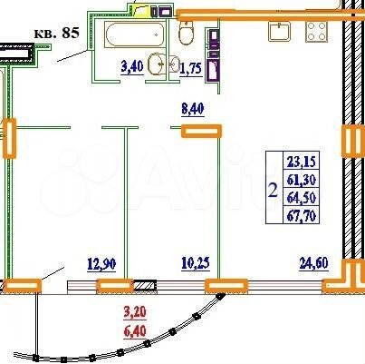 2-к. квартира, 67,7 м², 10/11 эт.