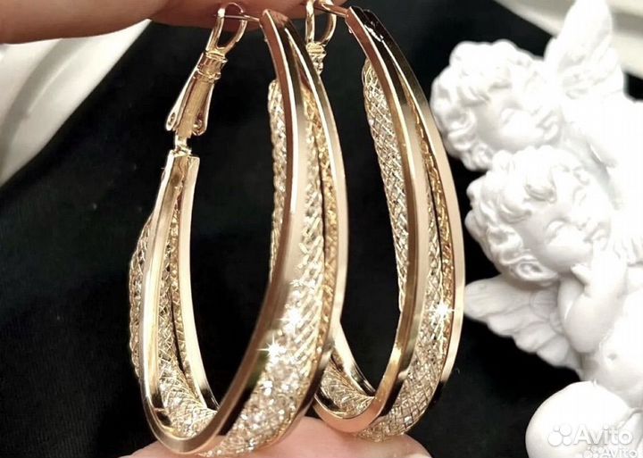 Серьги конго, покрытие золото