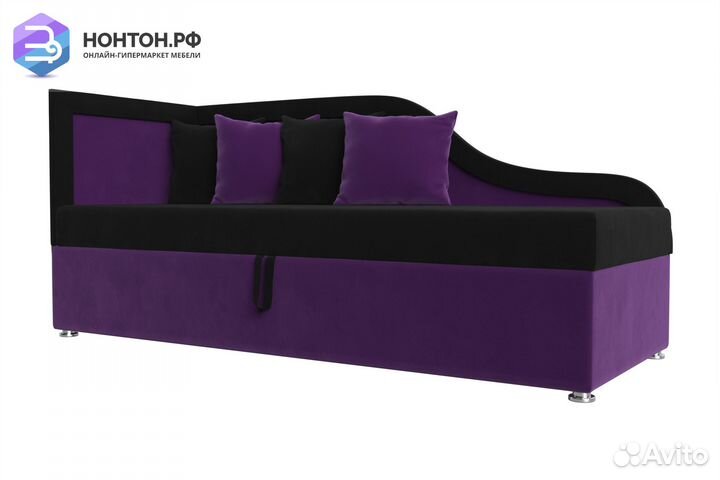 Детский диван Дюна микровельвет черный / фиолетовы