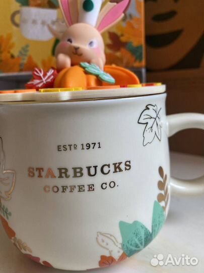 Кружка starbucks с крышкой зайка