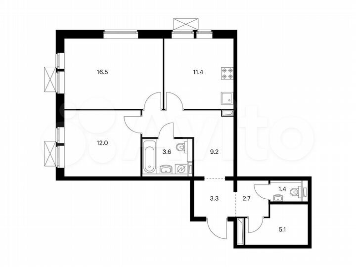 2-к. квартира, 65,2 м², 17/17 эт.
