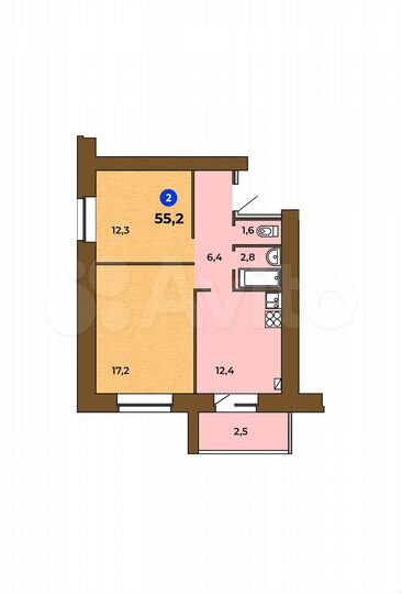 2-к. квартира, 55,2 м², 1/9 эт.