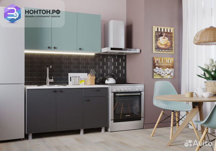 Кухня Деми 1.2 м белый / графит / сумеречный голуб