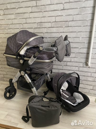 Коляска luxmom 3 в 1 (серая решетка )